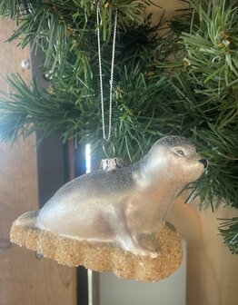 Zeehond ornament zilver